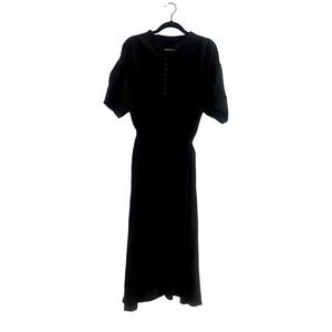 NEW Short Sleeve Kaftan Button Mock Collar Shirt Maxi Dress Pockets XL Black